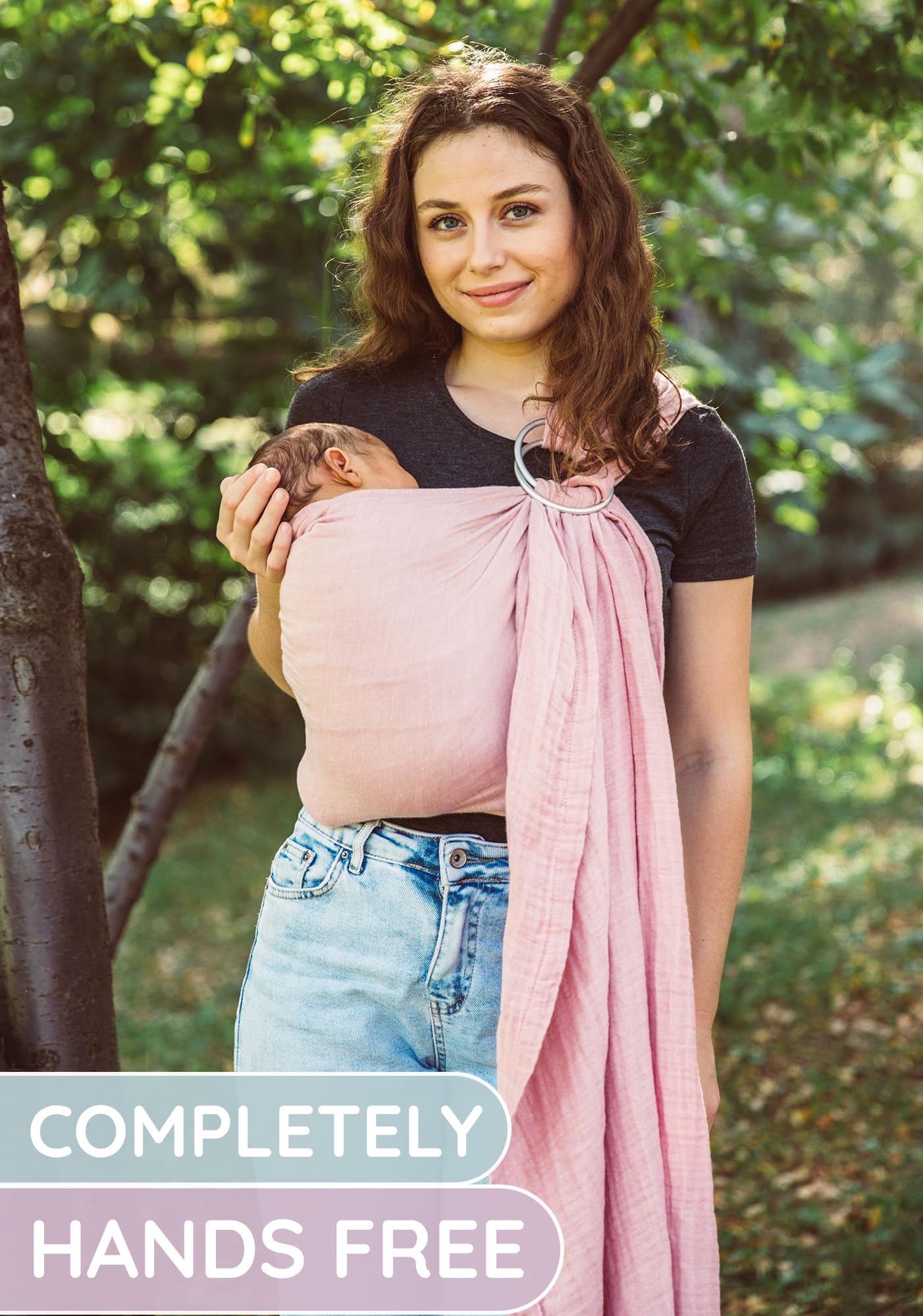 Ring Sling Baby Carrier - USA Lab Tested, 100% Natural Cotton Muslin, Breathable & Ergonomic Ring Sling Rose