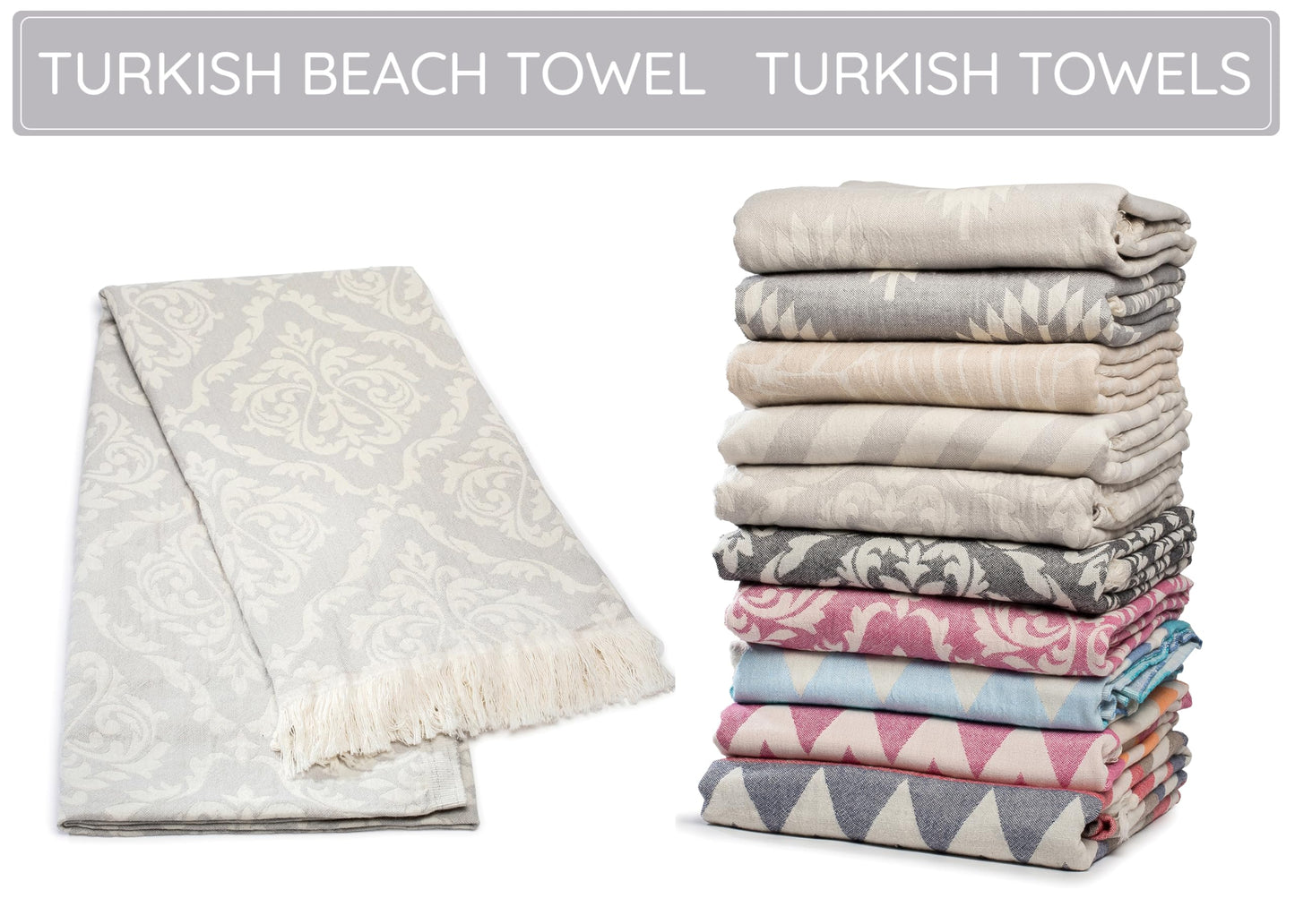 Premium Turkish Beach Towel (35”x 67”) – Lightweight, Quick Dry Beach Towel, Sand-Free, 100% Cotton – Ren Grey Color