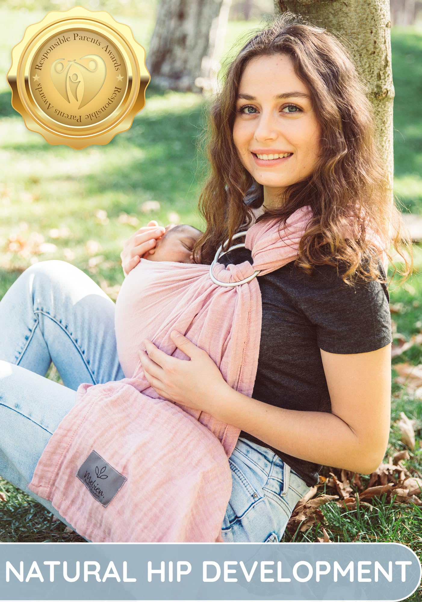 Ring Sling Baby Carrier - USA Lab Tested, 100% Natural Cotton Muslin, Breathable & Ergonomic Ring Sling Rose