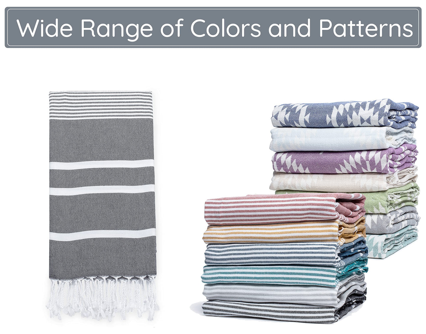 Premium Turkish Beach Towel – 100% Cotton, Quick Dry, Sand Free, Oversized Quick Dry Towel 35”x 67” – Ideal for Travel, Pool, and Beach Blanket – Black Color