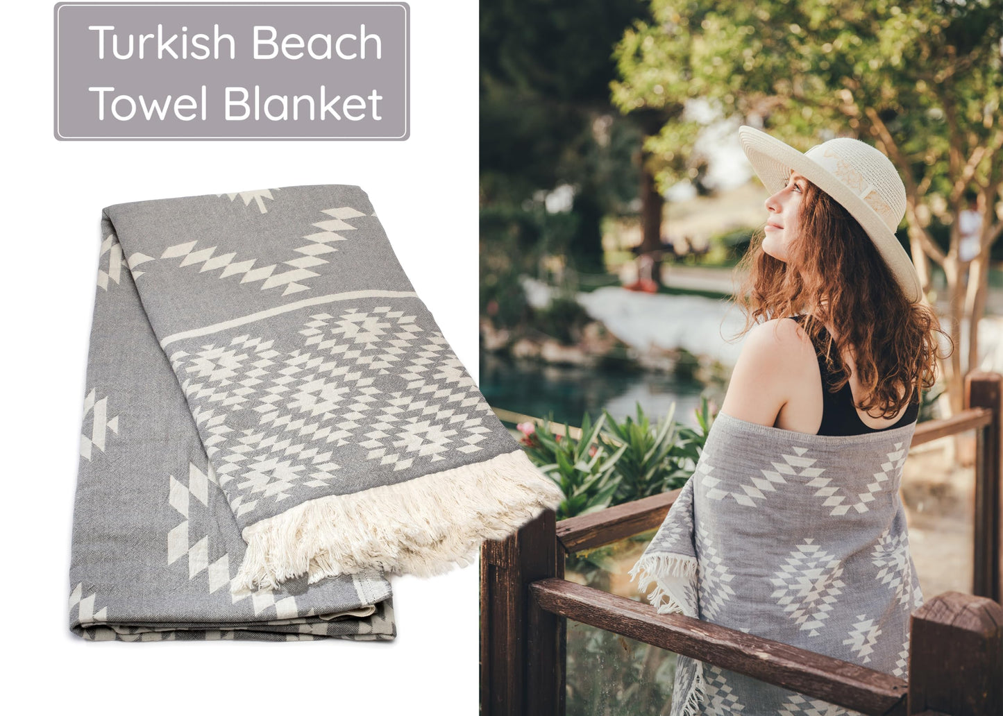 Premium Turkish Beach Towel – 35"x67" Lightweight Quick Dry Towel – 100% Cotton Sand-Free Turkish Towels – Vintage Dark Grey
