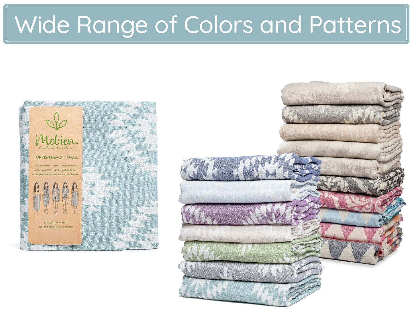 Turkish Beach Towel (35”x67”) – 100% Cotton, Quick Dry, Lightweight, Oversized Beach Towel for Pool & Travel - Pastel Teal Color