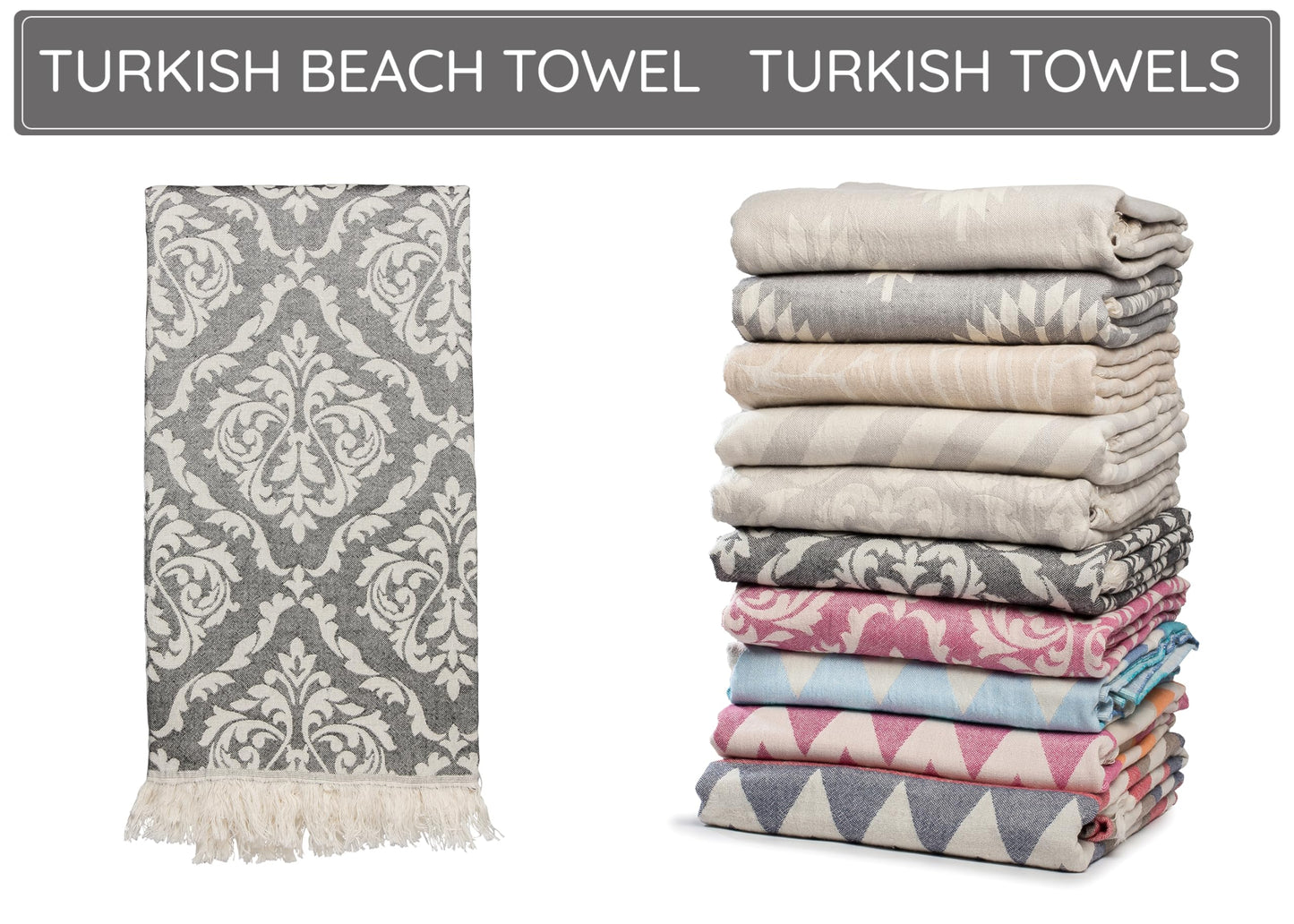 Premium Turkish Beach Towel – 35"x67" – 100% Cotton – Quick Dry Towel & Sand Free – Renaissance Black – Ideal for Travel & Pool