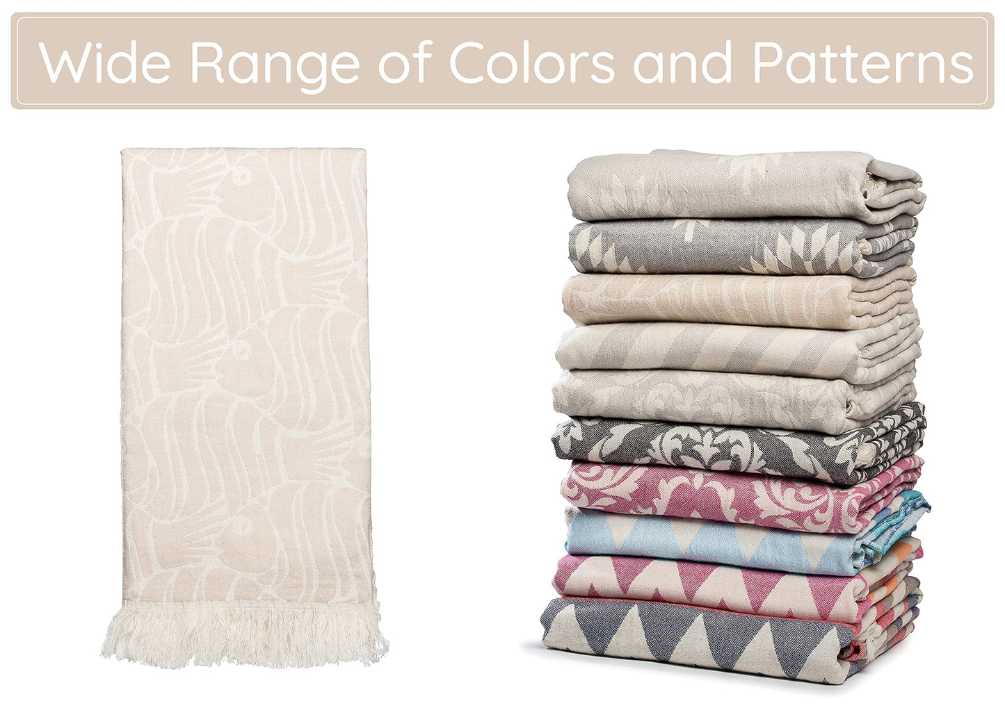 Beige Fish Turkish Beach Towel (35”x67”)  Lightweight, Quick drying and Sand Free Can be Used as Beach Blanket 100% Cotton