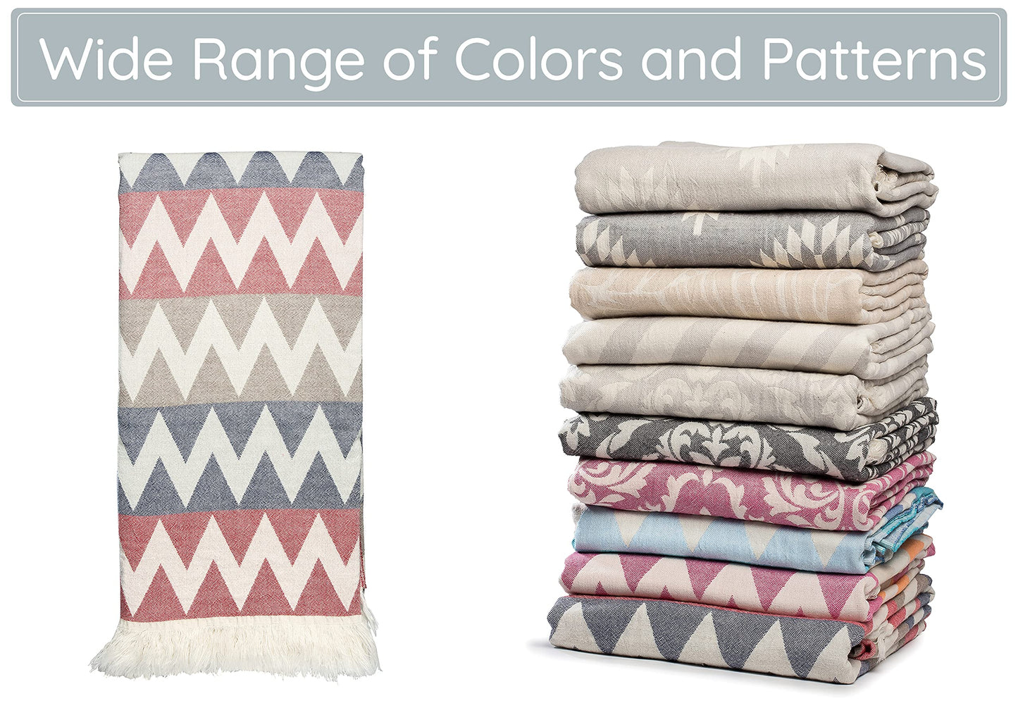 Turkish Beach Towel 35”x67” – 100% Cotton, Quick Dry, Lightweight Oversized Beach Towel for Pool & Travel – Zig Zag Navy Red Color