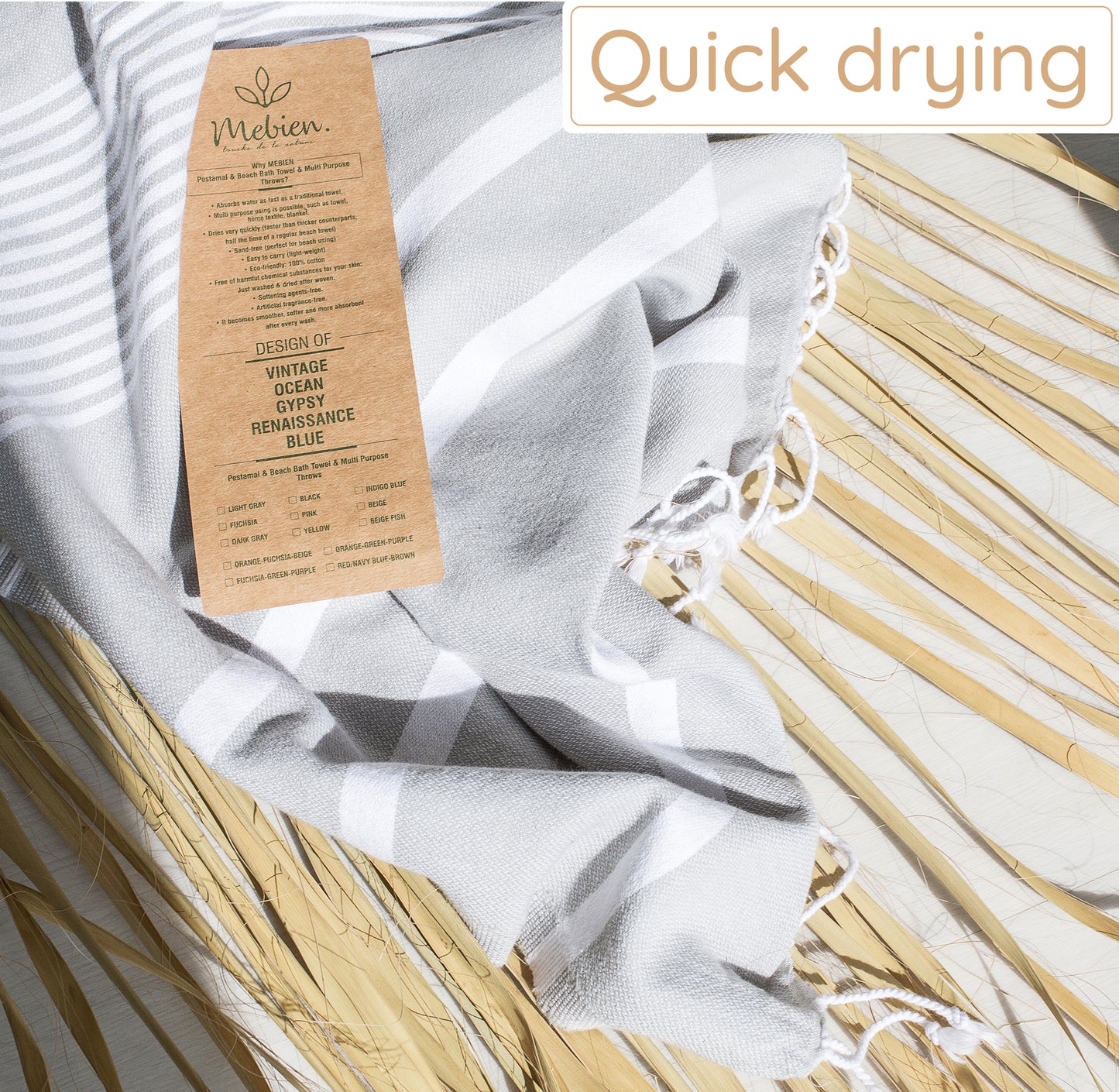 Silver Grey Turkish Beach Towel (35”x67”) Lightweight, Quick drying and Sand Free Can be Used as Beach Blanket 100% Cotton