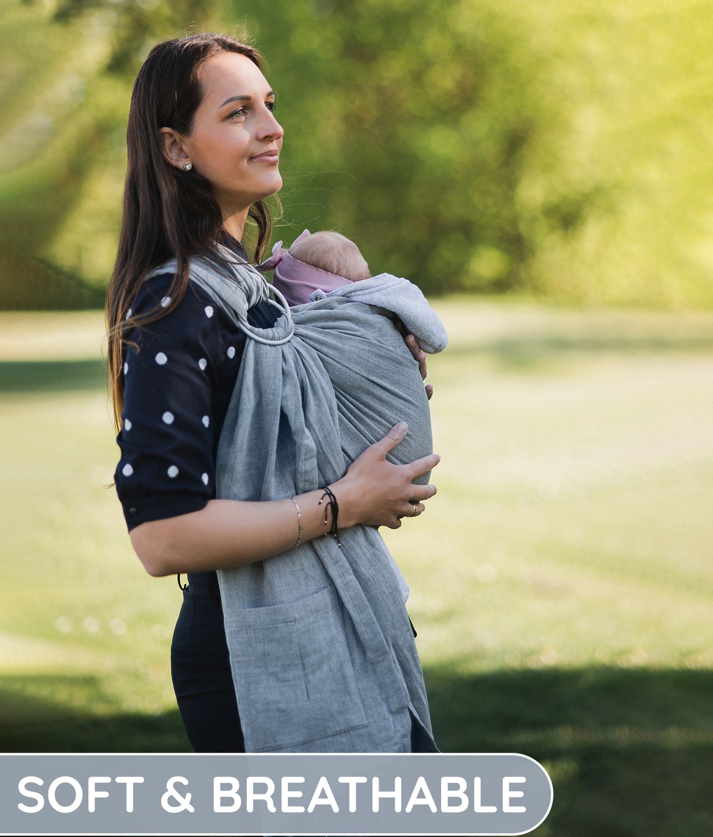 Dark Grey Baby Sling and Ring Sling 100% Cotton Muslin baby Carrier Suitable from Newborn to Toddler