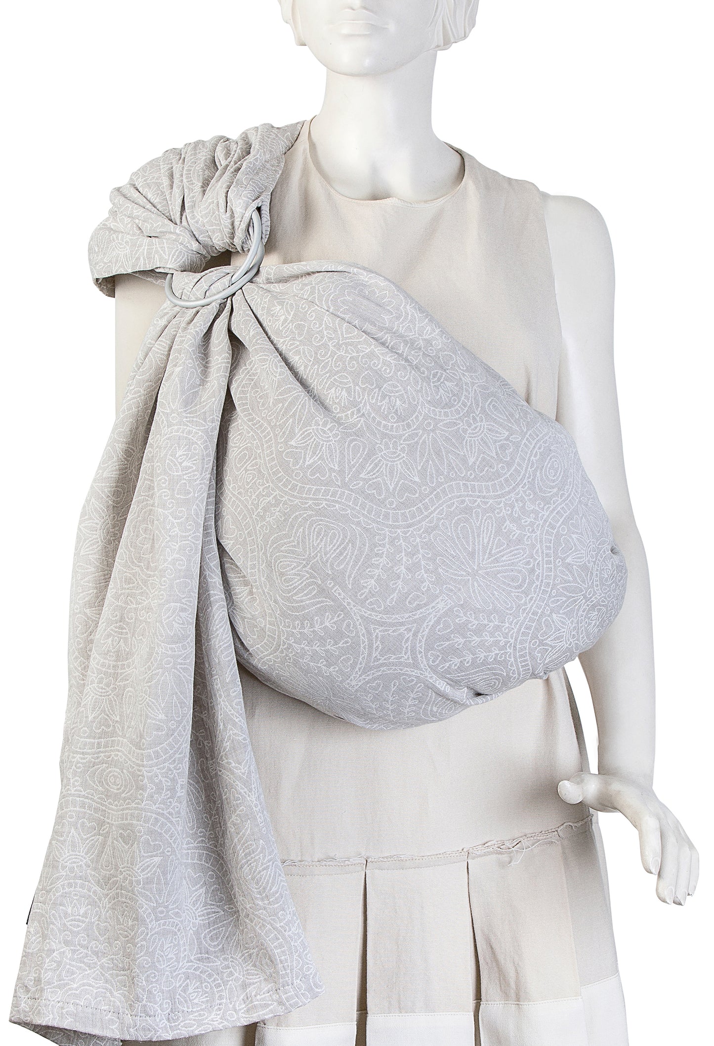 Beige Grey Floral Design Baby Sling and Ring Sling 100% Cotton Muslin baby Carrier Suitable from Newborn to Toddler
