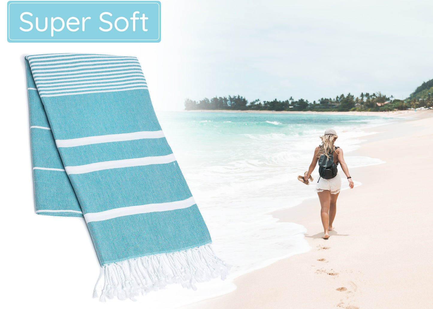 Teal Turkish Beach Towels (35”x67”) Lightweight, Quick drying and Sand Free Can be Used as Beach Blanket 100% Cotton