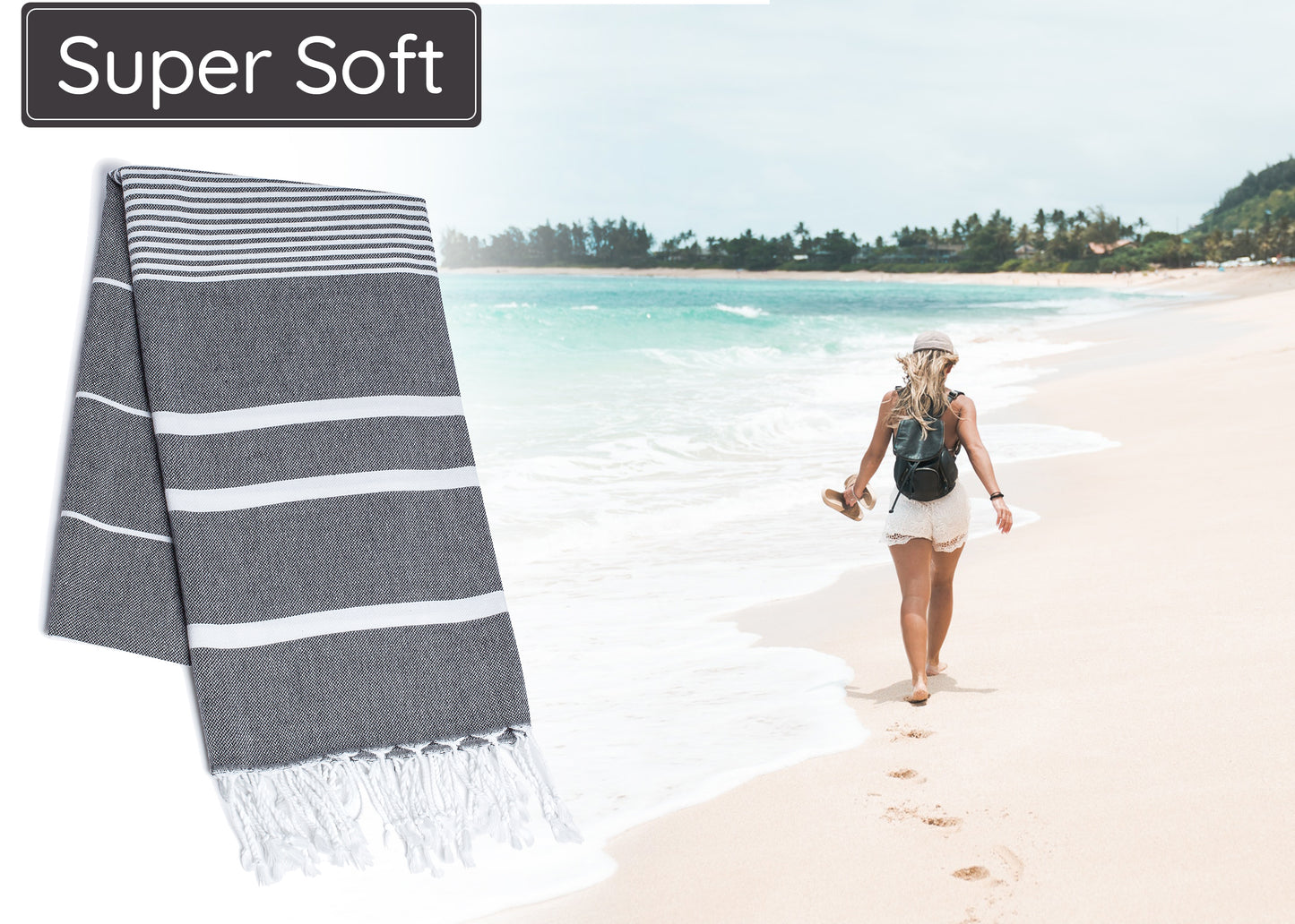 Black Turkish Beach Towels (35”x67”)  Lightweight, Quick drying and Sand Free Can be Used as Beach Blanket 100% Cotton