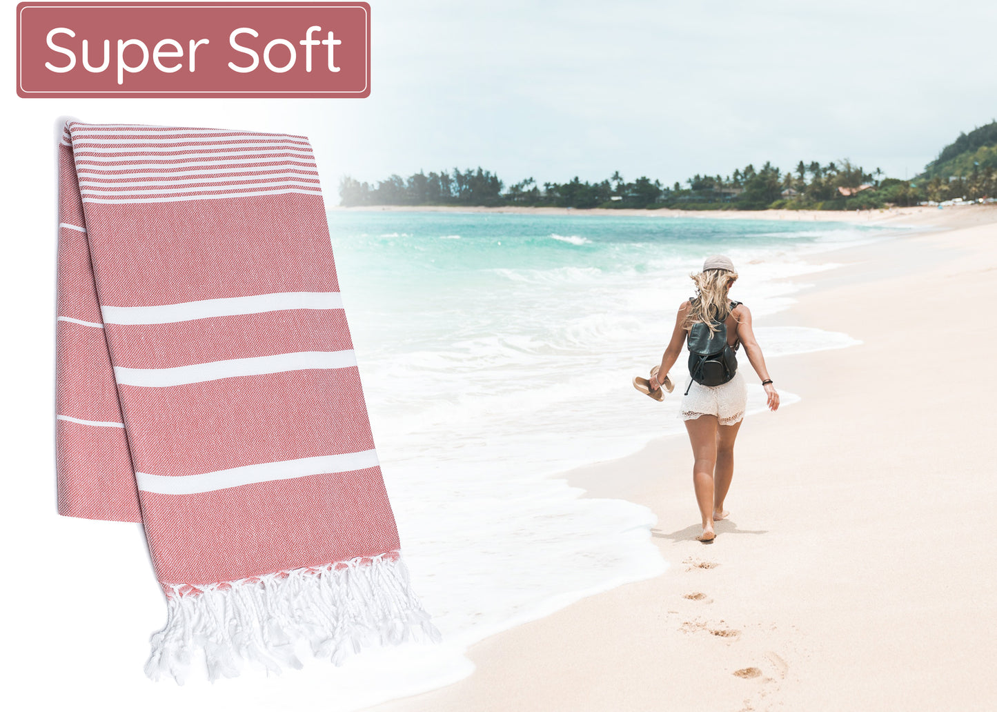 Red Turkish Beach Towel (35”x67”) Lightweight, Quick drying and Sand Free Can be Used as Beach Blanket 100% Cotton