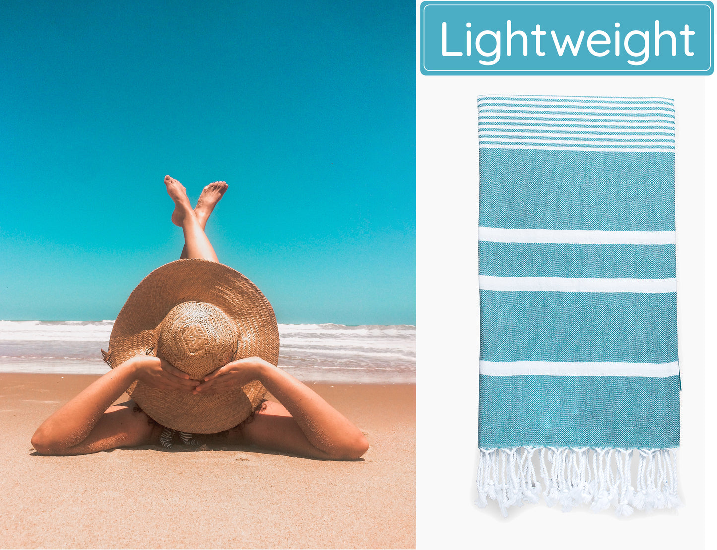 Teal Turkish Beach Towels (35”x67”) Lightweight, Quick drying and Sand Free Can be Used as Beach Blanket 100% Cotton