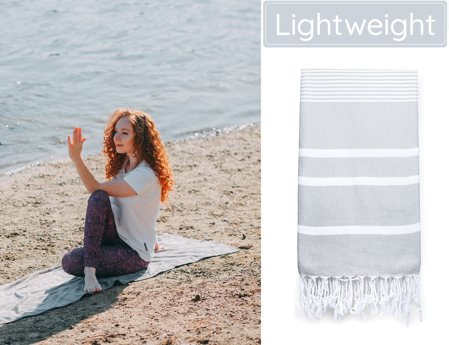 Silver Grey Turkish Beach Towel (35”x67”) Lightweight, Quick drying and Sand Free Can be Used as Beach Blanket 100% Cotton
