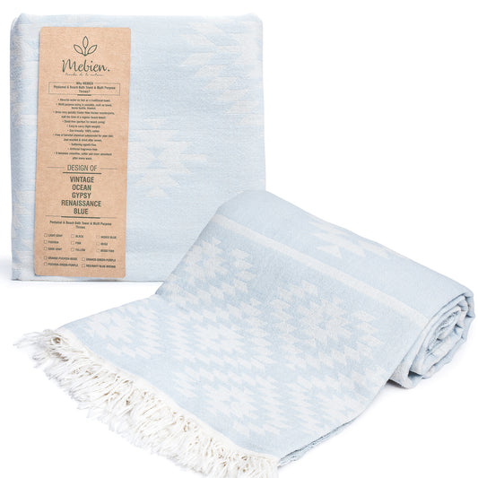 Aqua Color Turkish Beach Towels (35”x67”)  Lightweight, Quick drying and Sand Free Can be Used as Beach Blanket 100% Cotton Vintage Design