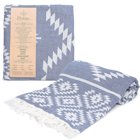 Navy Blue Turkish Beach Towel (35”x67”)  Lightweight, Quick drying and Sand Free Can be Used as Beach Blanket 100% Cotton Vintage Design