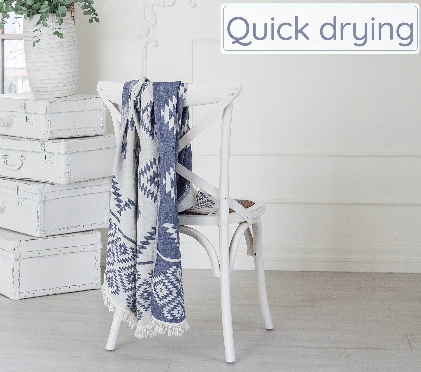 Navy Blue Turkish Beach Towel (35”x67”) Lightweight, Quick drying and Sand Free Can be Used as Beach Blanket 100% Cotton Vintage Design