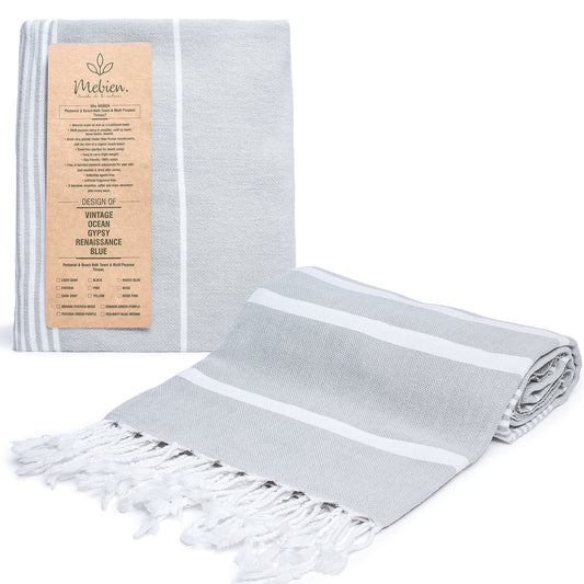 Silver Grey Turkish Beach Towel (35”x67”)  Lightweight, Quick drying and Sand Free Can be Used as Beach Blanket 100% Cotton