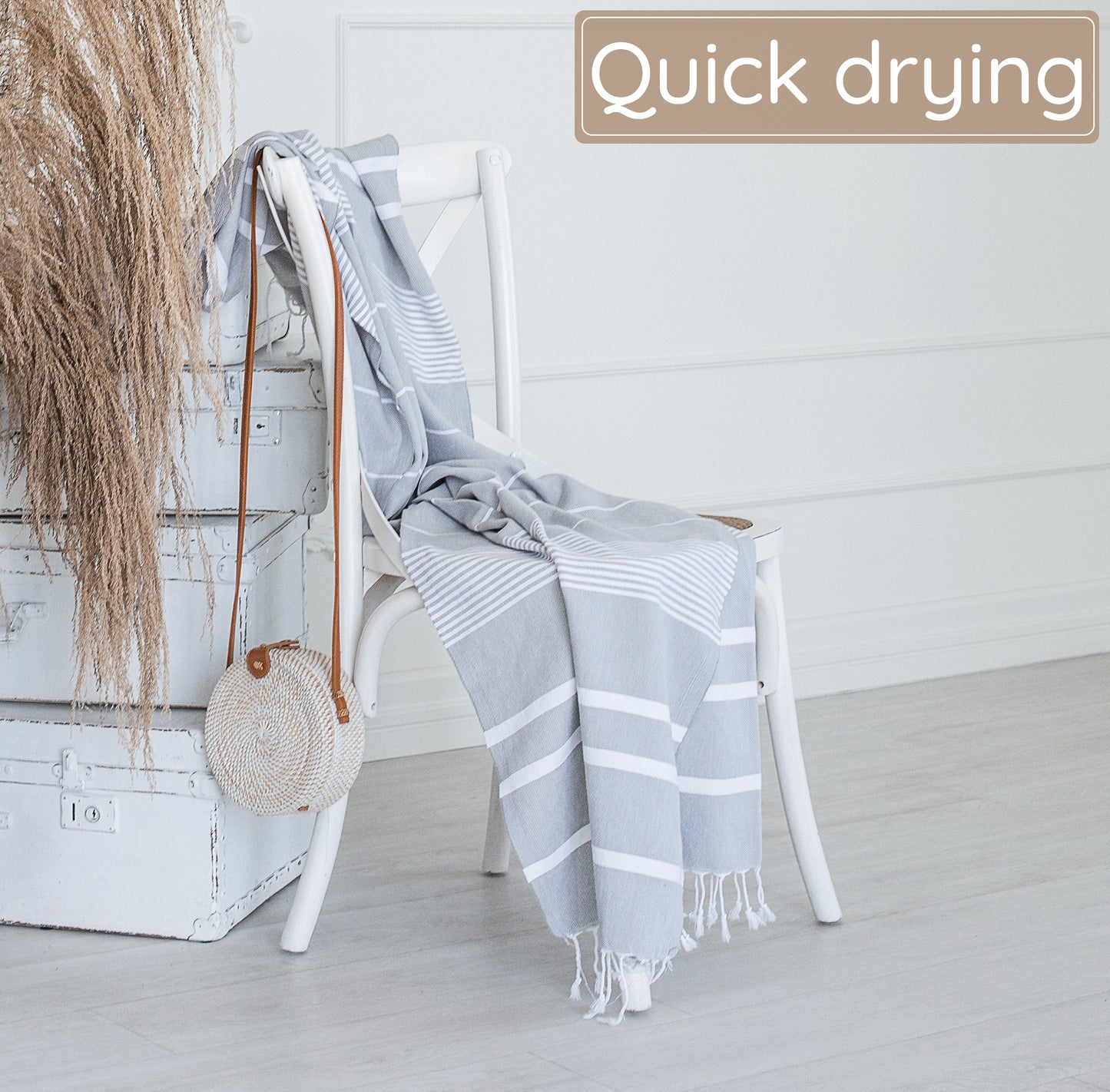 Silver Grey Turkish Beach Towel (35”x67”) Lightweight, Quick drying and Sand Free Can be Used as Beach Blanket 100% Cotton