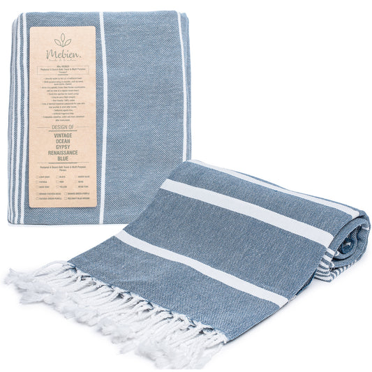 Blue Turkish Beach Towels (35”x67”)  Lightweight, Quick drying and Sand Free Can be Used as Beach Blanket 100% Cotton