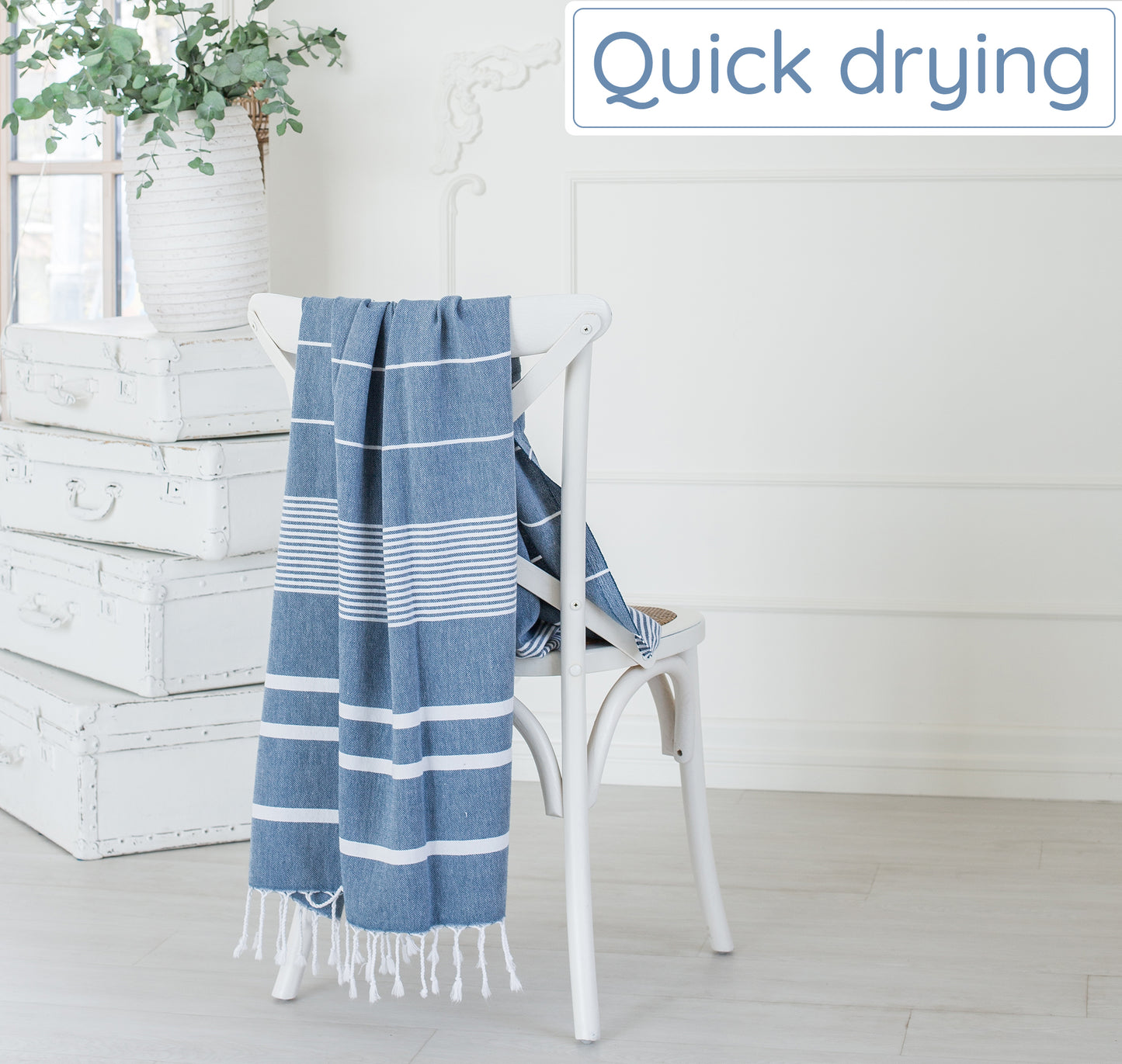 Blue Turkish Beach Towels (35”x67”) Lightweight, Quick drying and Sand Free Can be Used as Beach Blanket 100% Cotton