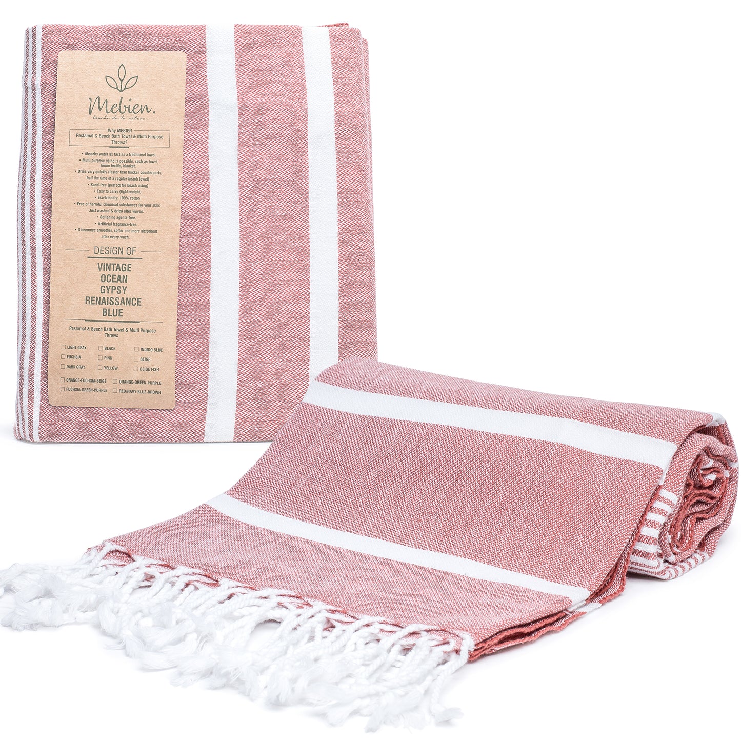 Red Turkish Beach Towel (35”x67”) Lightweight, Quick drying and Sand Free Can be Used as Beach Blanket 100% Cotton