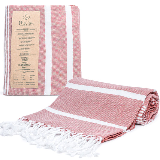 Red Turkish Beach Towel (35”x67”)  Lightweight, Quick drying and Sand Free Can be Used as Beach Blanket 100% Cotton