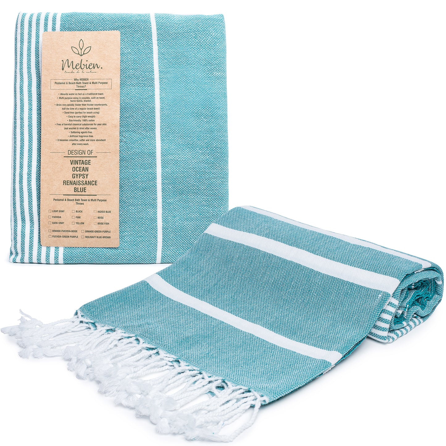 Teal Turkish Beach Towels (35”x67”)  Lightweight, Quick drying and Sand Free Can be Used as Beach Blanket 100% Cotton