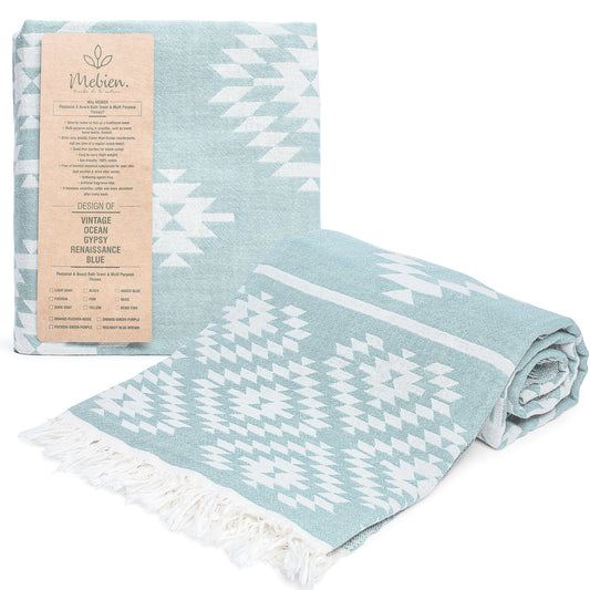 Pastel Teal Turkish Beach Towels (35”x67”)  Lightweight, Quick drying and Sand Free Can be Used as Beach Blanket 100% Cotton Vintage Design