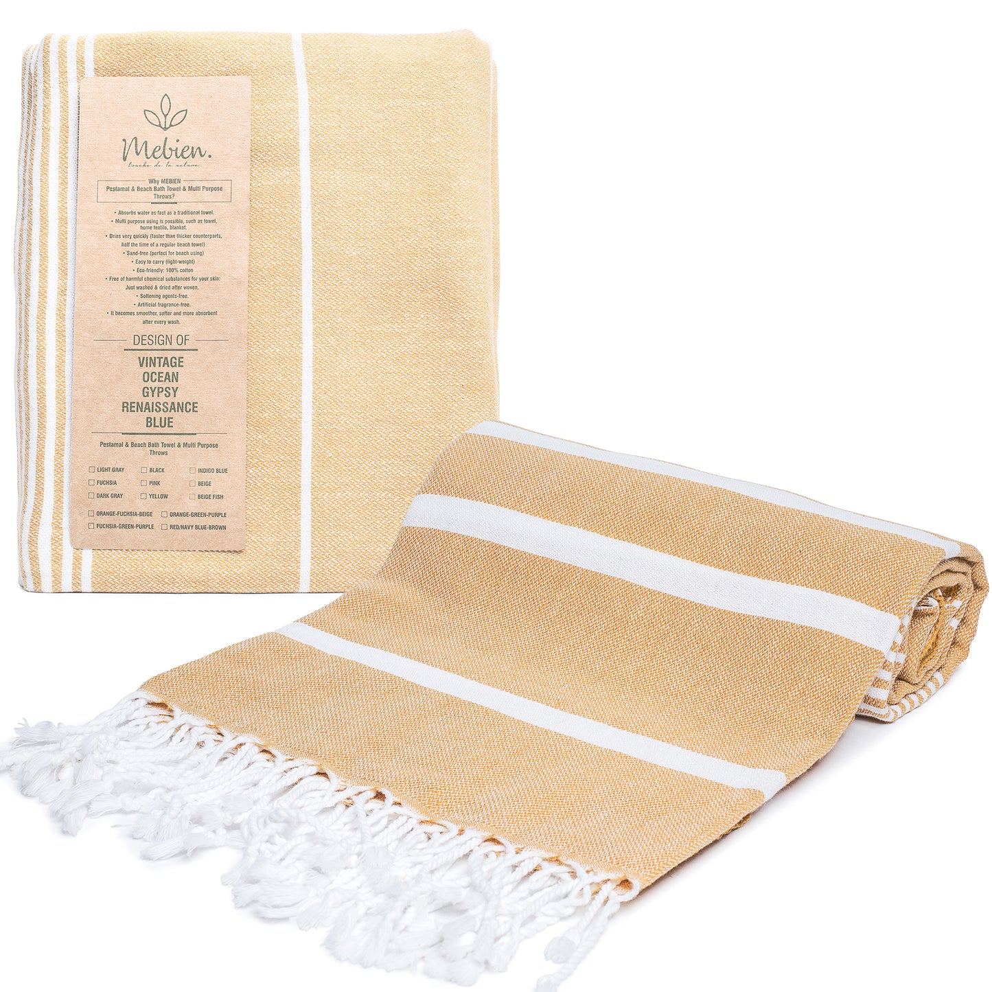 Orange Turkish Beach Towels (35”x67”)  Lightweight, Quick drying and Sand Free Can be Used as Beach Blanket 100% Cotton