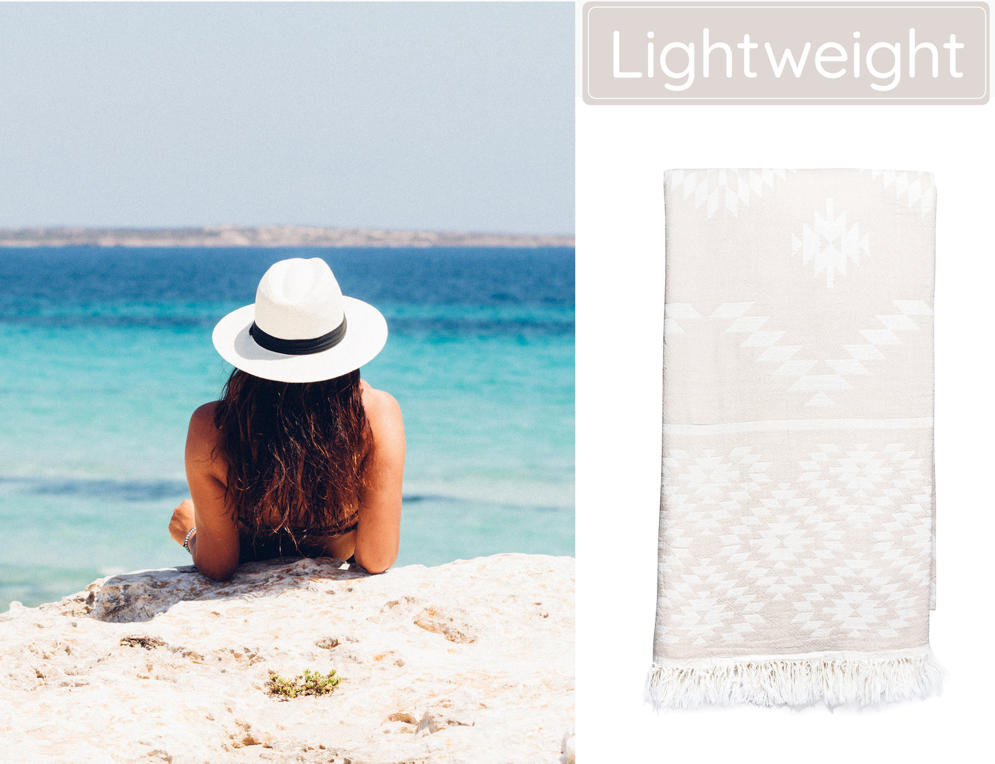 Beige Sand Turkish Beach Towel (35”x67”)  Lightweight, Quick drying and Sand Free Can be Used as Beach Blanket 100% Cotton Vintage Design