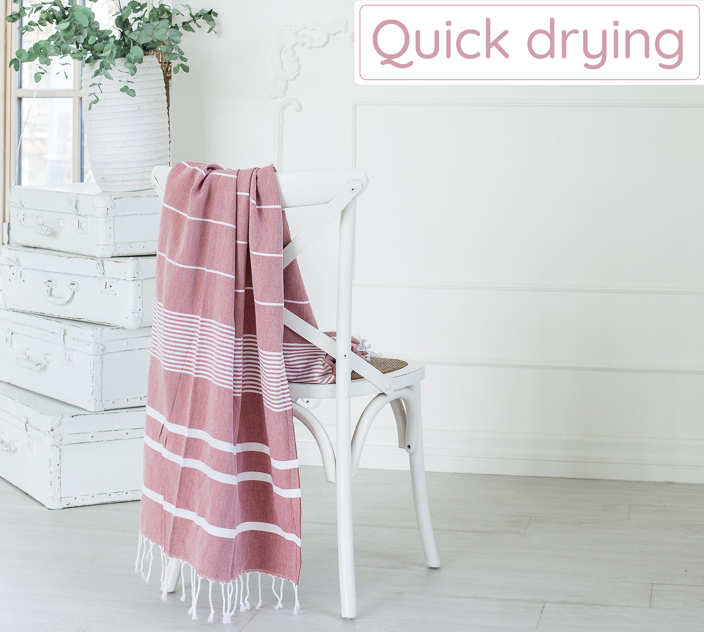 Red Turkish Beach Towel (35”x67”) Lightweight, Quick drying and Sand Free Can be Used as Beach Blanket 100% Cotton