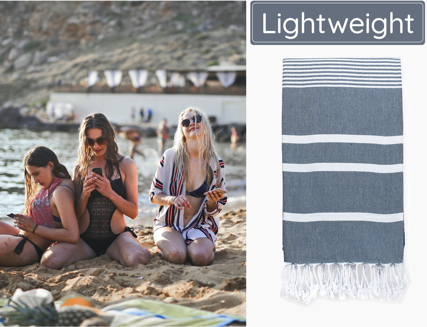 Blue Turkish Beach Towels (35”x67”)  Lightweight, Quick drying and Sand Free Can be Used as Beach Blanket 100% Cotton