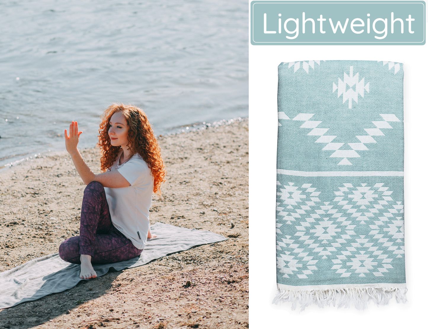 Pastel Teal Turkish Beach Towels (35”x67”) Lightweight, Quick drying and Sand Free Can be Used as Beach Blanket 100% Cotton Vintage Design