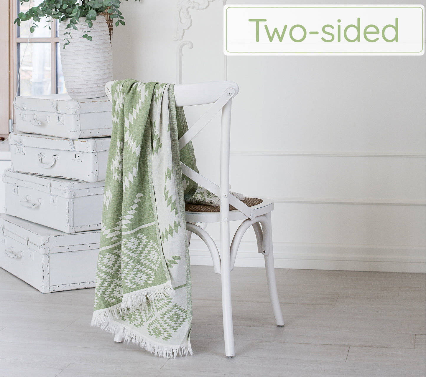 Soft Green Turkish Beach Towel (35”x67”) Lightweight, Quick drying and Sand Free Can be Used as Beach Blanket 100% Cotton Vintage Design