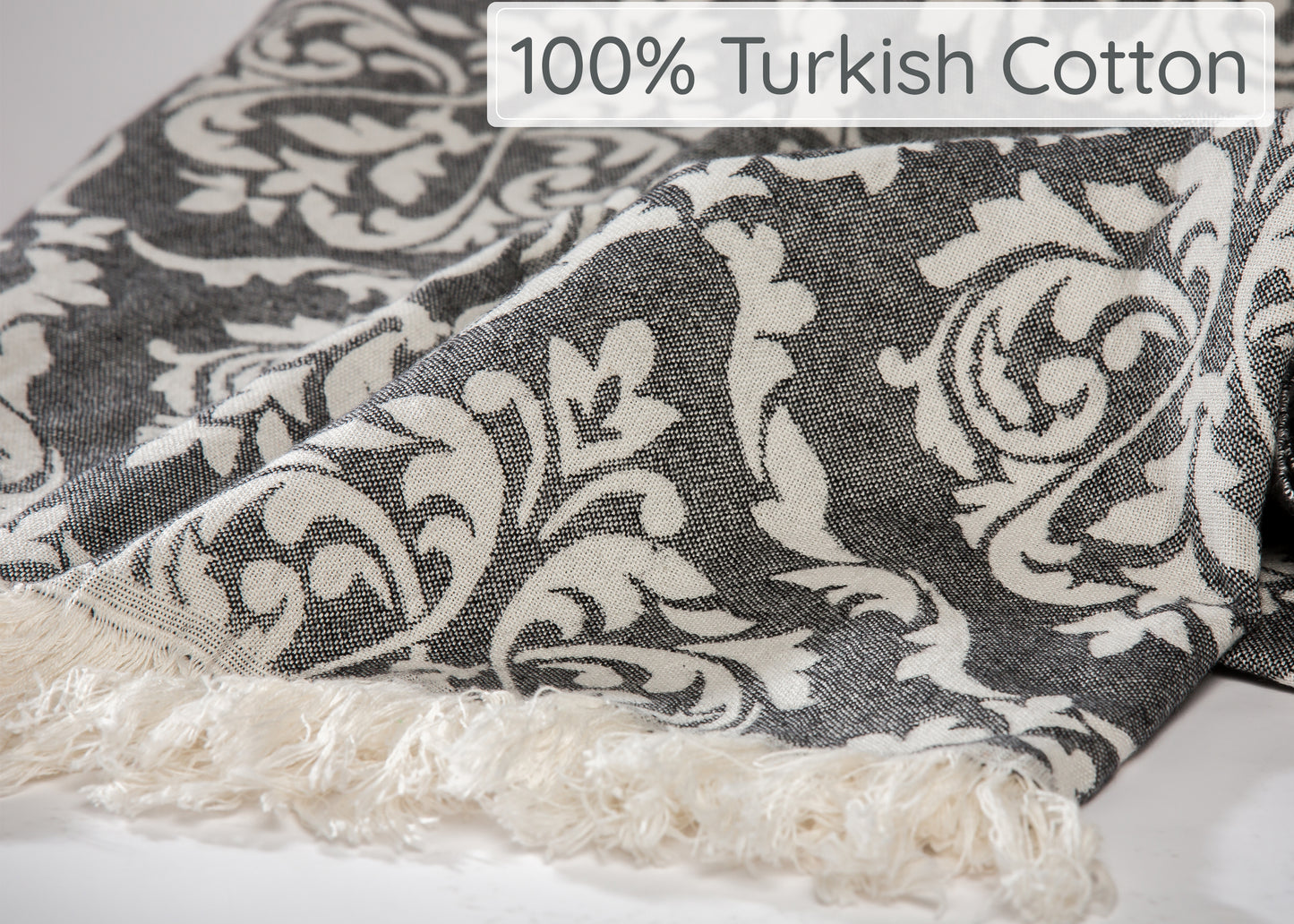 Black Turkish Beach Towel (35”x67”) Lightweight, Quick drying and Sand Free Can be Used as Beach Blanket 100% Cotton Renaissance Design