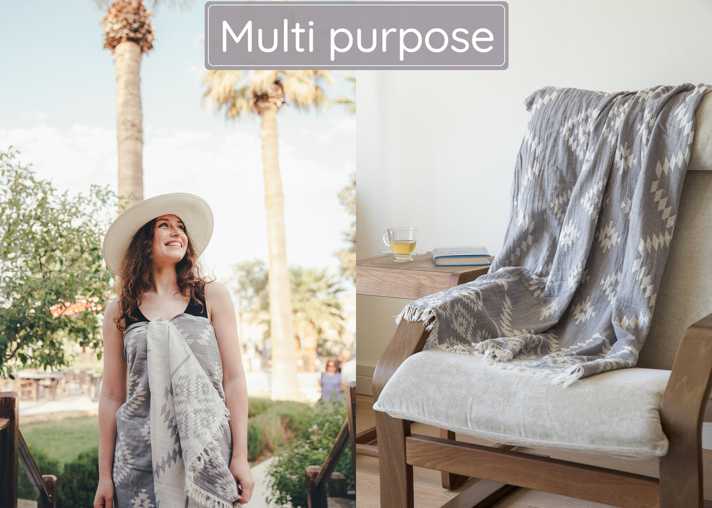 Dark Grey Turkish Beach Towel (35”x67”) Lightweight, Quick drying and Sand Free Can be Used as Beach Blanket 100% Cotton Vintage Design