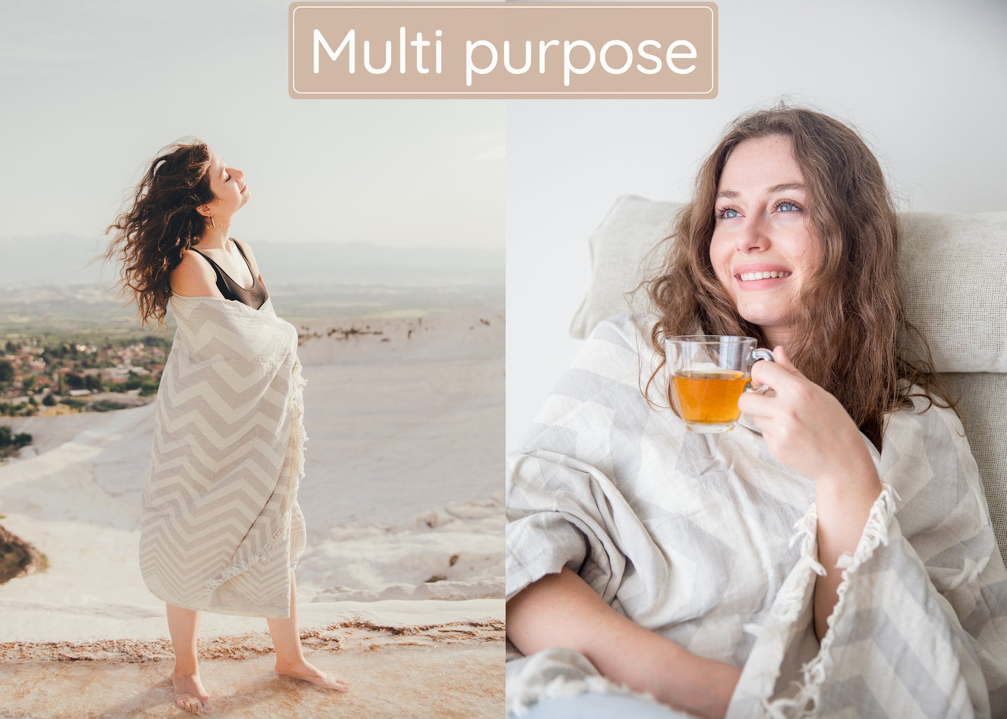 Grey and Beige Turkish Beach Towel (35”x67”) Lightweight, Quick drying and Sand Free Can be Used as Beach Blanket 100% Cotton Ocean Design