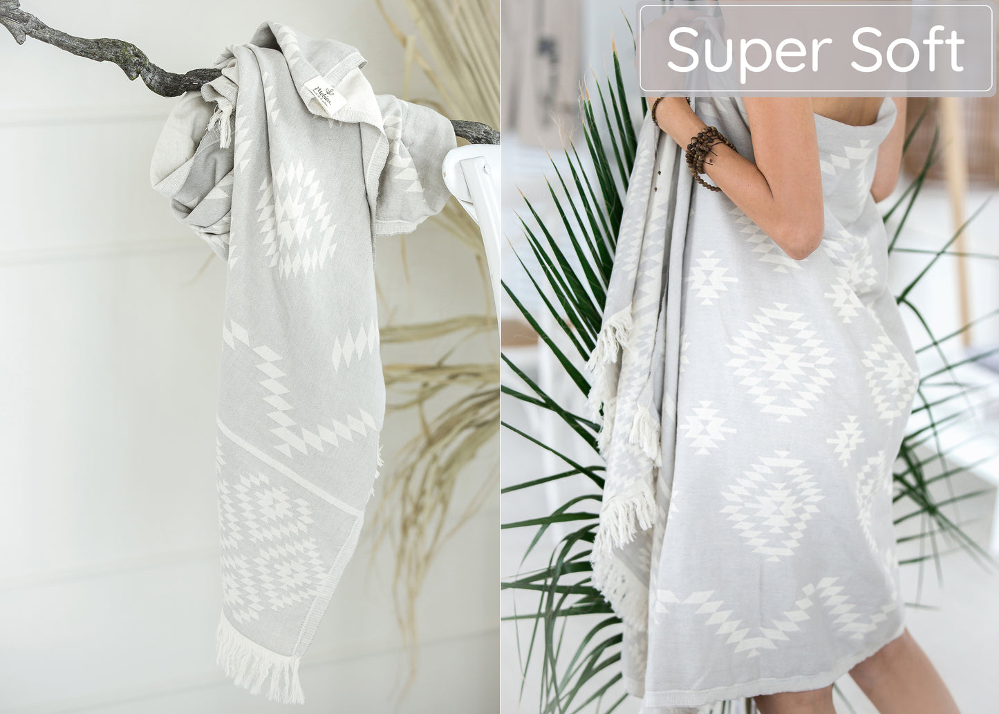 Light Grey Turkish Beach Towel (35”x67”) Lightweight, Quick drying and Sand Free Can be Used as Beach Blanket 100% Cotton Vintage Design