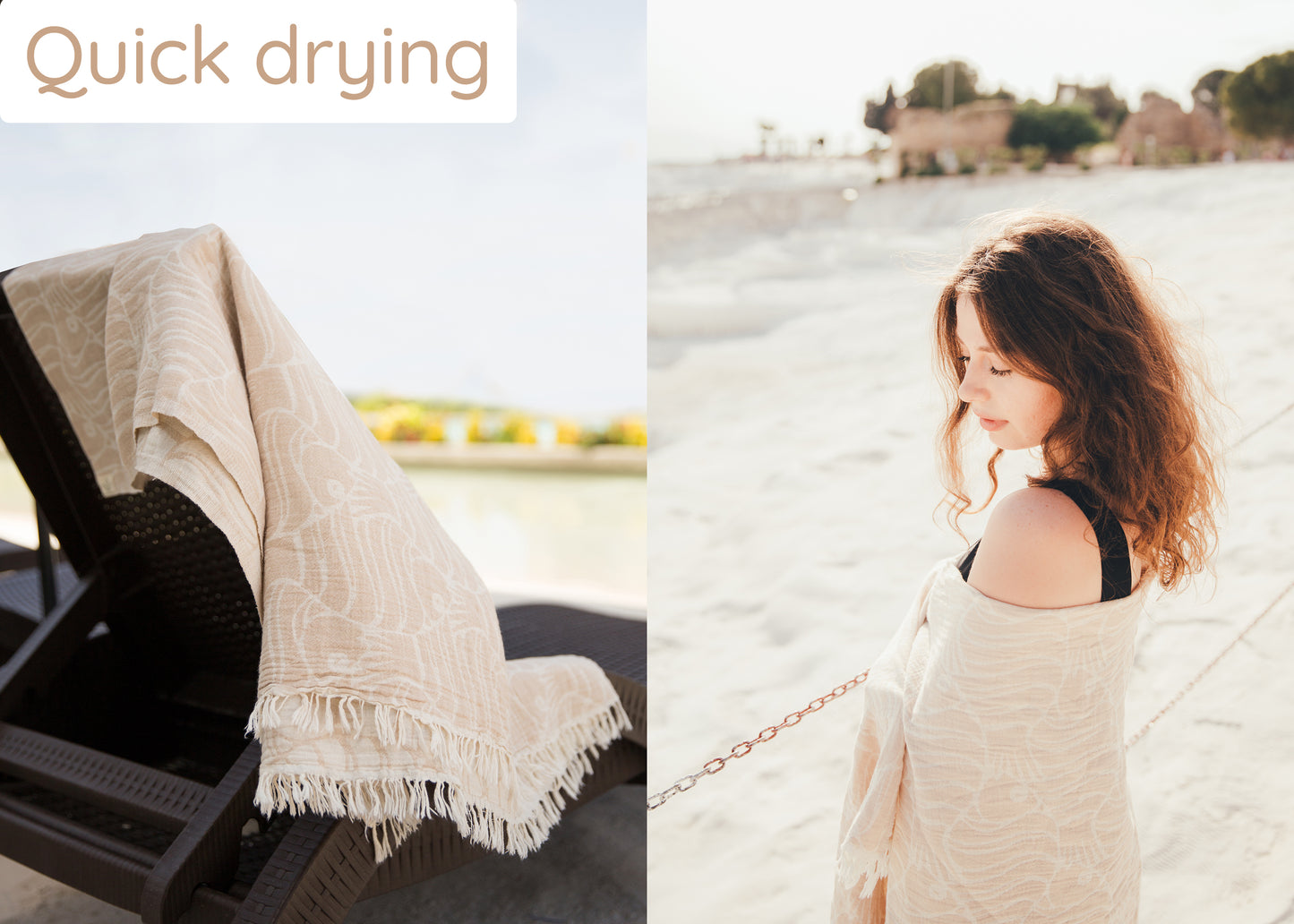 Beige Fish Turkish Beach Towel (35”x67”) Lightweight, Quick drying and Sand Free Can be Used as Beach Blanket 100% Cotton