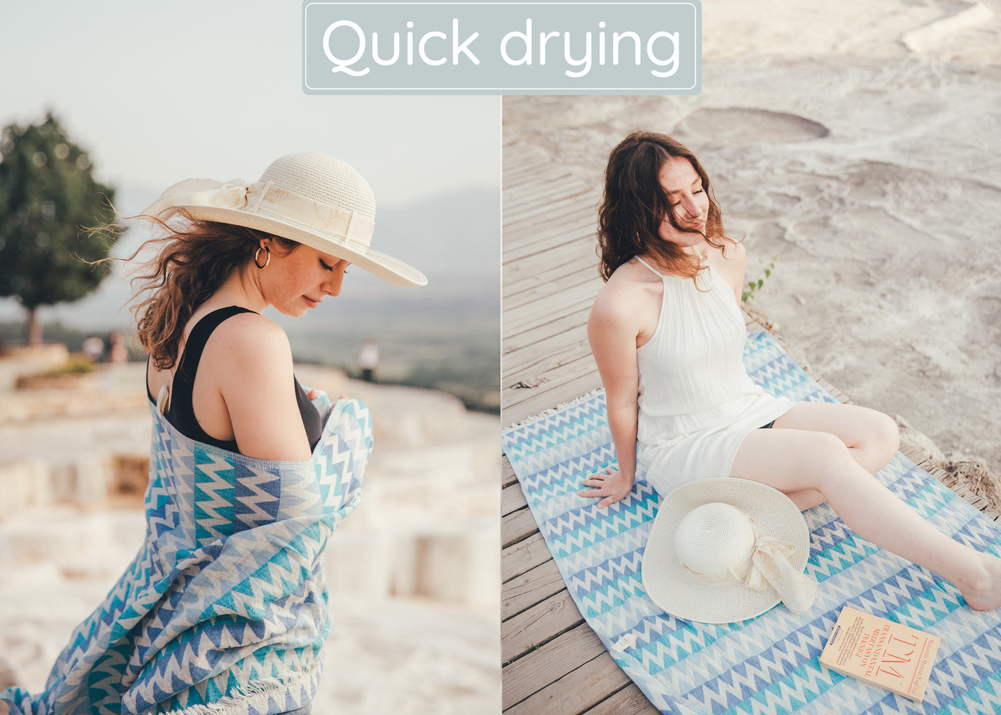 Shades of Blue Turkish Beach Towel (35”x67”) Lightweight, Quick drying and Sand Free Can be Used as Beach Blanket 100% Cotton ZigZag Design