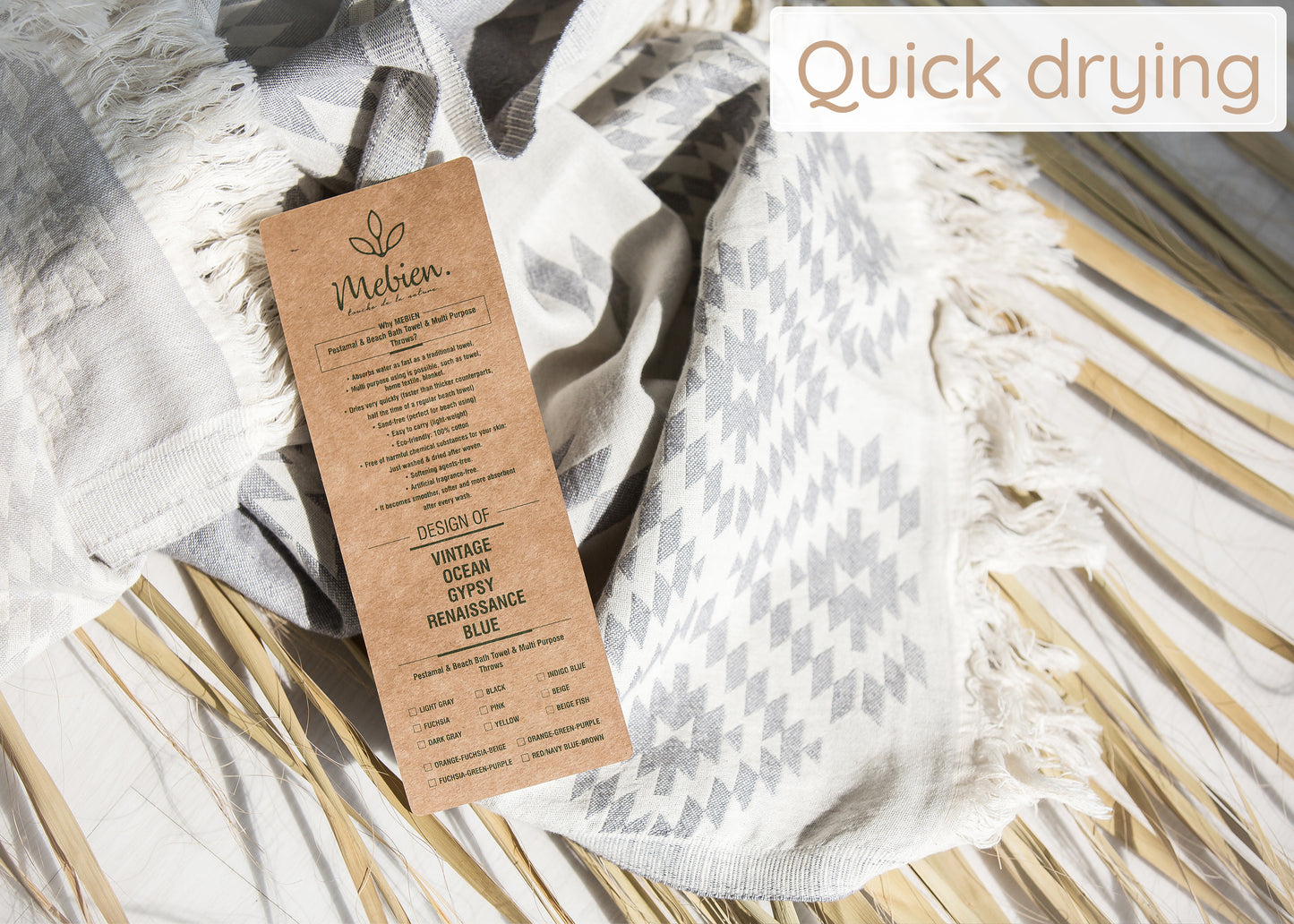 Light Grey Turkish Beach Towel (35”x67”) Lightweight, Quick drying and Sand Free Can be Used as Beach Blanket 100% Cotton Vintage Design