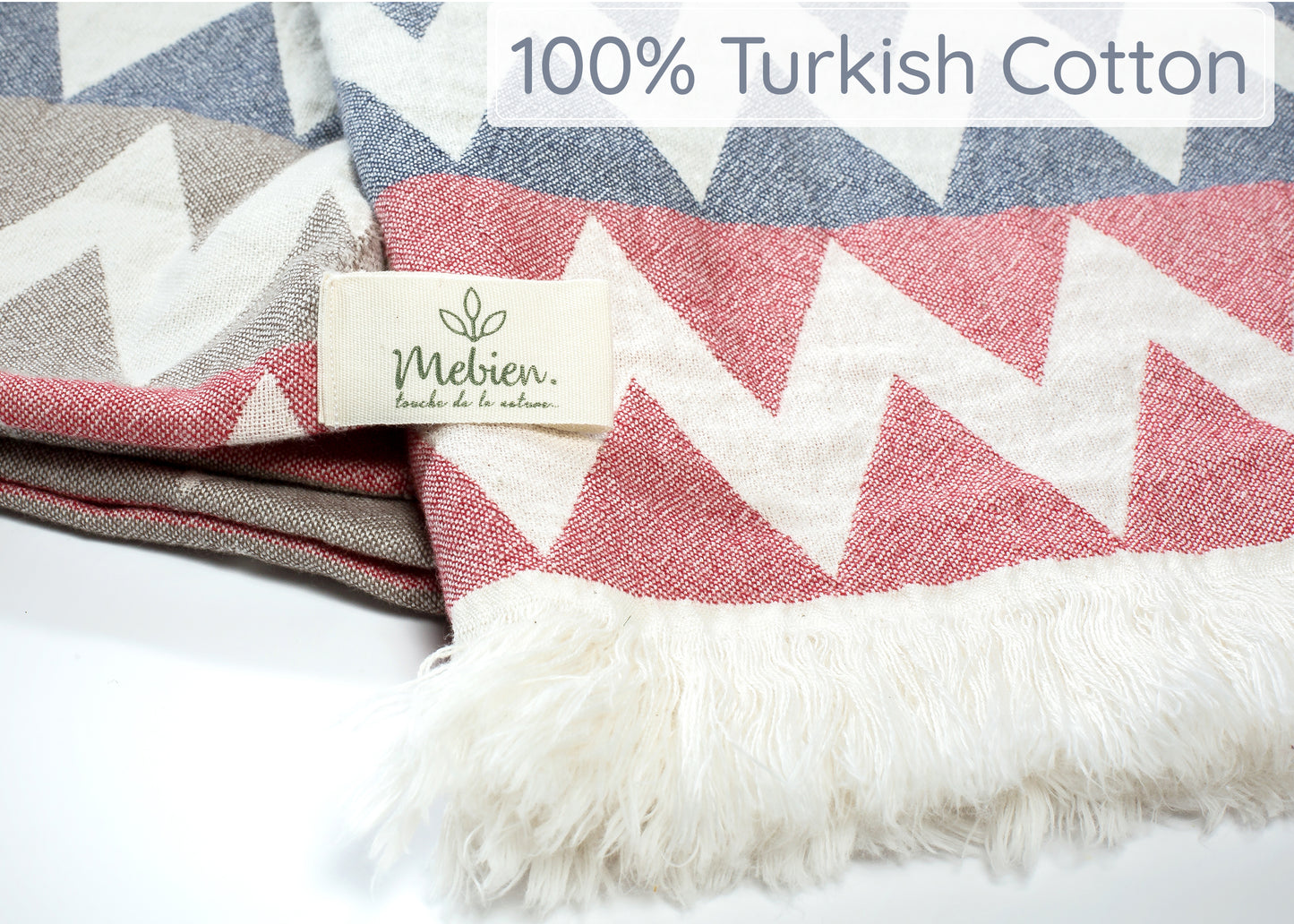 Blue Grey Red Turkish Beach Towel (35”x67”) Lightweight, Quick drying and Sand Free Can be Used as Beach Blanket 100% Cotton ZigZag Design