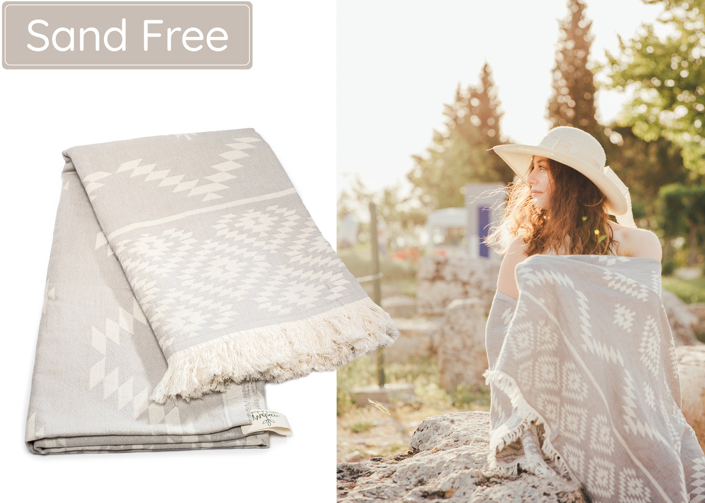 Light Grey Turkish Beach Towel (35”x67”)  Lightweight, Quick drying and Sand Free Can be Used as Beach Blanket 100% Cotton Vintage Design