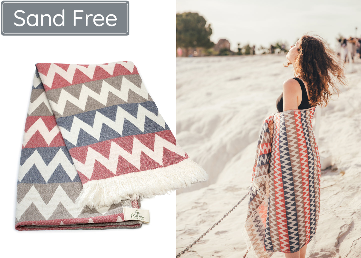 Blue Grey Red Turkish Beach Towel (35”x67”) Lightweight, Quick drying and Sand Free Can be Used as Beach Blanket 100% Cotton ZigZag Design