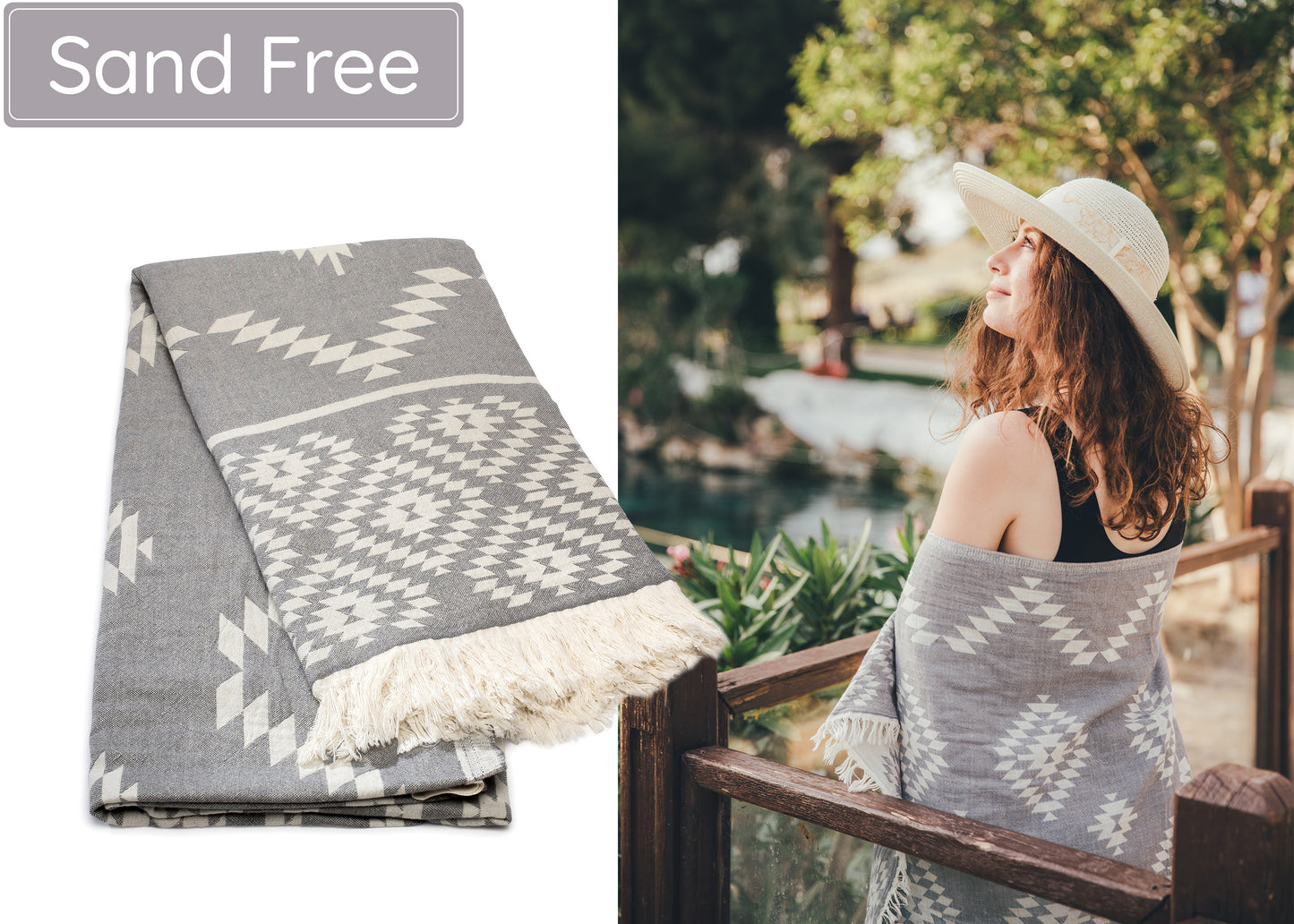 Dark Grey Turkish Beach Towel (35”x67”) Lightweight, Quick drying and Sand Free Can be Used as Beach Blanket 100% Cotton Vintage Design