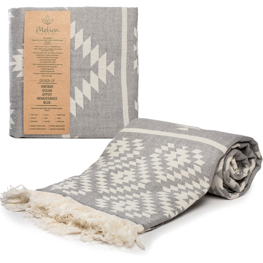 Dark Grey Turkish Beach Towel (35”x67”)  Lightweight, Quick drying and Sand Free Can be Used as Beach Blanket 100% Cotton Vintage Design