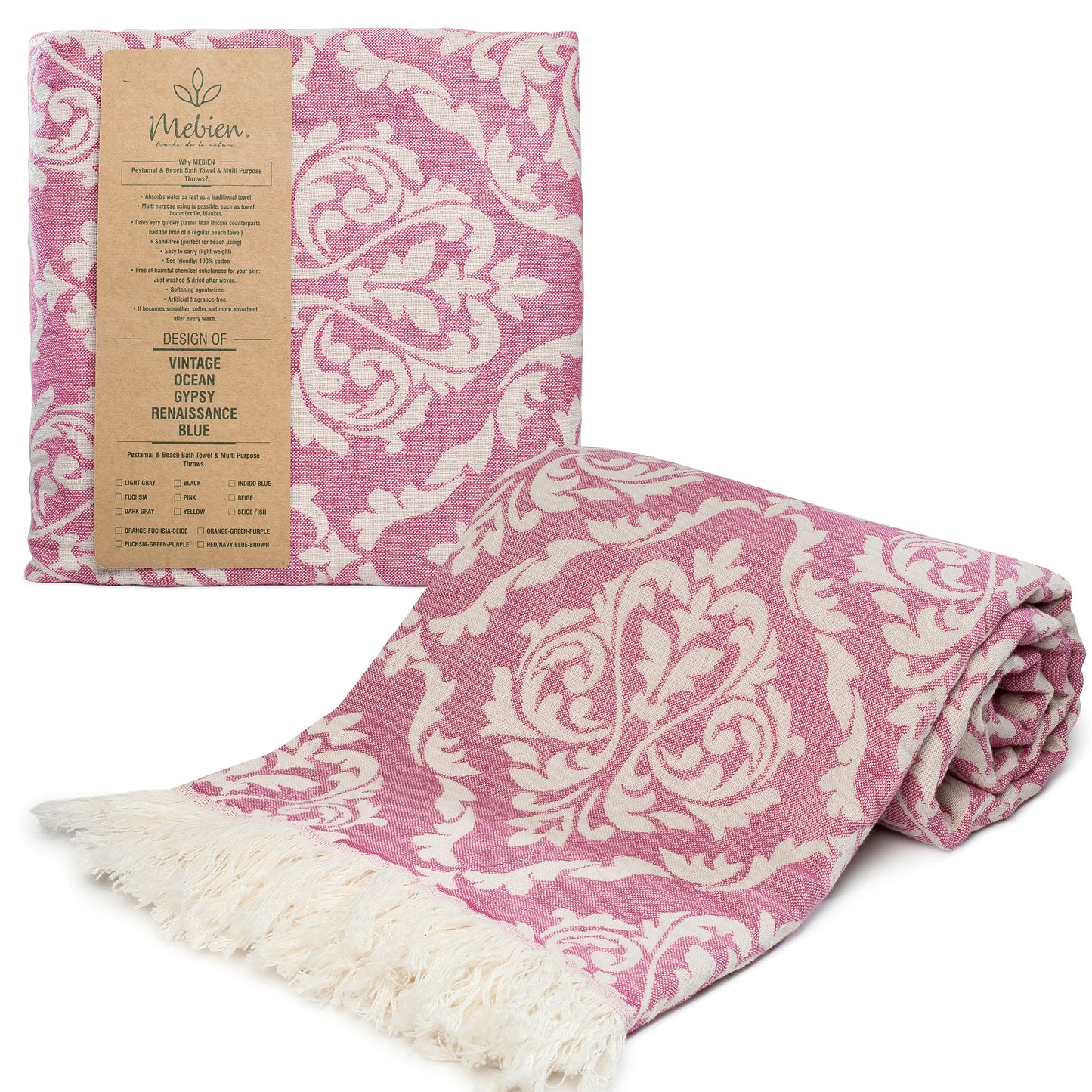 Red Turkish Beach Towel (35”x67”) Lightweight, Quick drying and Sand Free Can be Used as Beach Blanket 100% Cotton Renaissance Design