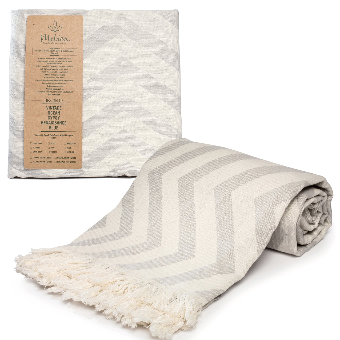 Grey and Beige Turkish Beach Towel (35”x67”)  Lightweight, Quick drying and Sand Free Can be Used as Beach Blanket 100% Cotton Ocean Design