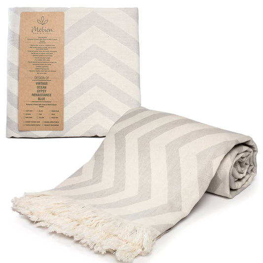 Grey and Beige Turkish Beach Towel (35”x67”)  Lightweight, Quick drying and Sand Free Can be Used as Beach Blanket 100% Cotton Ocean Design