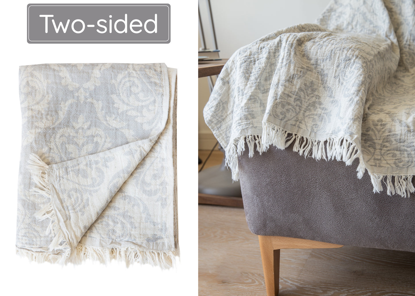 Grey Turkish Beach Towel (35”x67”) Lightweight, Quick drying and Sand Free Can be Used as Beach Blanket 100% Cotton Renaissance Design